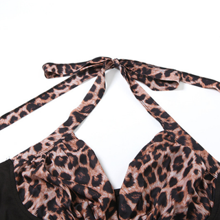 Leopard print halter self tie v neck ruffle top