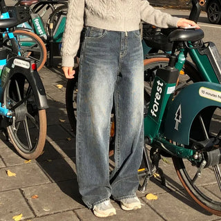 Corduroy wide-leg denim pants