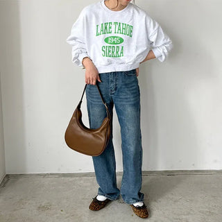 Brushed wide denim pants