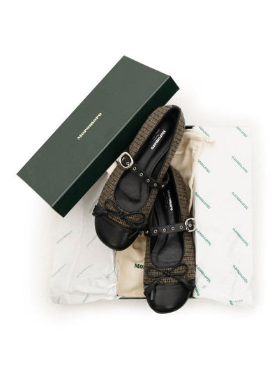 [Moromoro2] Vintage Plaid Ballet Flats with Bow &  Buckle