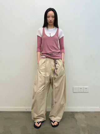 [NEVERSEEZ] Quick-Dry Wide Leg Parachute Pants
