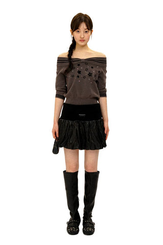 [Moromoro2] Off-Shoulder Star Rhinestone Knit  Top