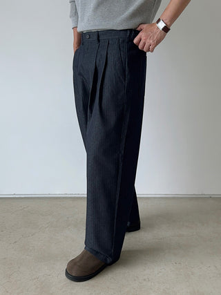 Getty Herringbone Double-Pleat Half-Band Pants