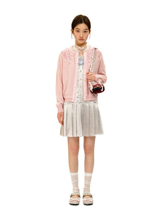 [Moromoro2] Sequin Flower Crew Neck  Cardigan