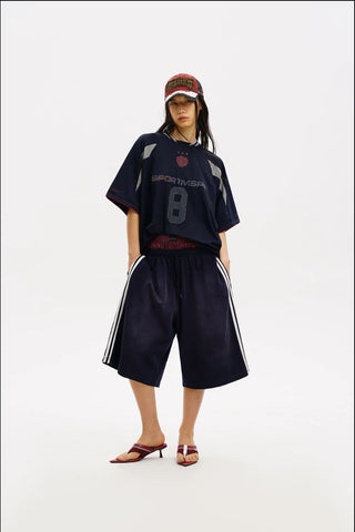 [MASONPRINCE] Side Stripe Wide Leg Bermuda Shorts