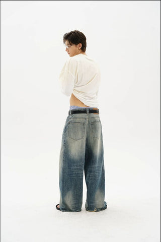 [MASONPRINCE] Snow Washed Wide Leg Denim Pants