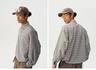 [Monterest] Oversized Half-Placket Check Shirt