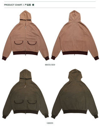 [Moromoro2] Contrast Striped Hooded Cardigan  Set