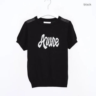 Lettering Short-Sleeve Knit Sweater