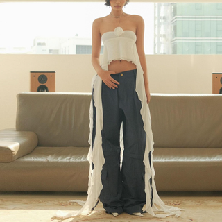 Ruffle flower applique slit solid tube top