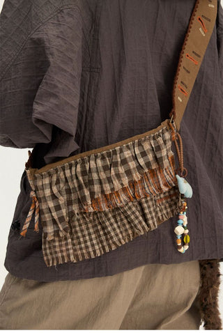 [Monterest] Plaid Patchwork Fringe Waist Bag