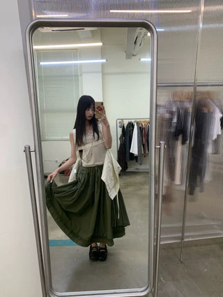 [NEVERSEEZ] Asymmetric Pocket A-Line Pleated Skirt