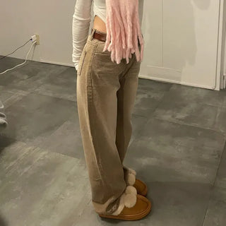 Washed wide denim pants