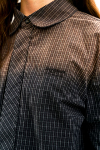 [Moromoro2] Cotton Gradient Tie Collar Pleated  Dress