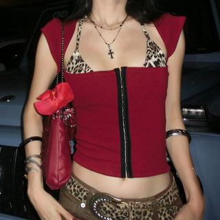 Leopard print cap sleeve button top