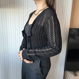 Cropped openwork cardigan