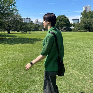 Colored perforated knit T-shirt