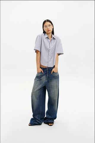 [MASONPRINCE] Studded Wide Leg Distressed Jeans