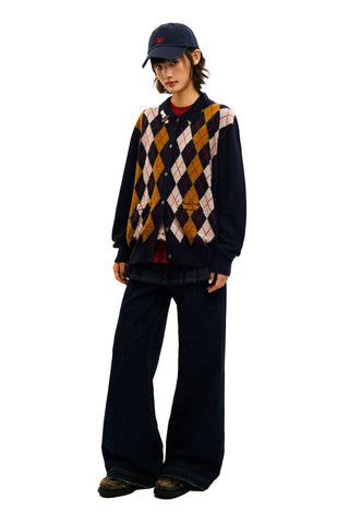 [Moromoro2] Distressed Pleated Skirt Hem Denim  Pants