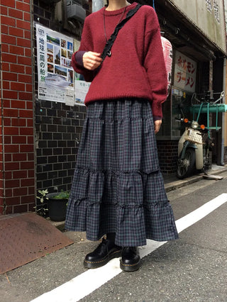 Tiered check skirt
