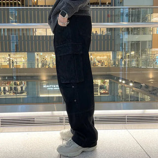 Cargo denim wide-leg pants