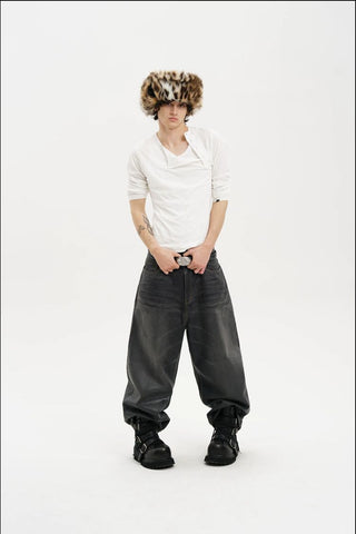 [MASONPRINCE] Waxed Relaxed Wide Leg Jeans
