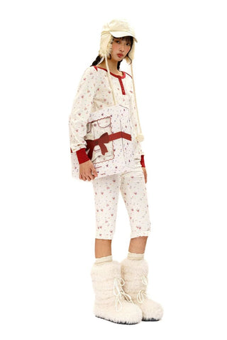 [Moromoro2] Rabbit Print Suede Pajama Gift  Set