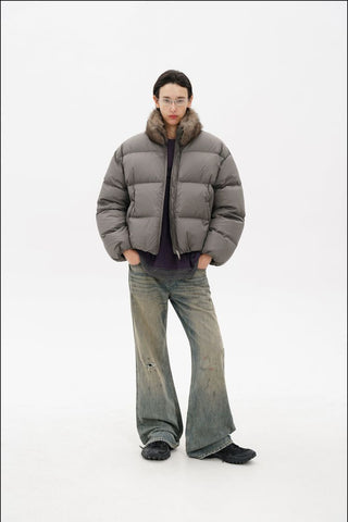 [MASONPRINCE] Quilted Oversized Down Jacket with Fur Collar