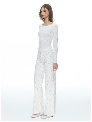 [NECY] Ribbon Allover White Jeans