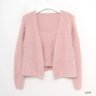 Fur Camisole Cardigan Set