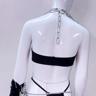 Halter metal chain spider applique hollow out dress