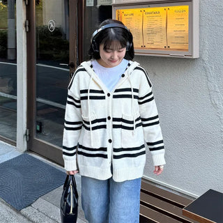 Striped Hooded Cardigan