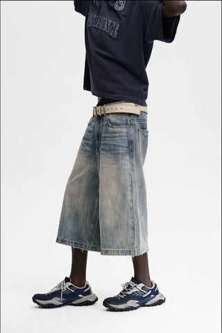 [MASONPRINCE] Washed Slub Denim Cropped Wide Pants