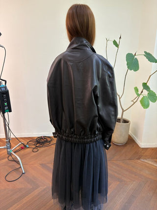 [NeverSeez] Stand Collar Asymmetrical PU Leather Jacket