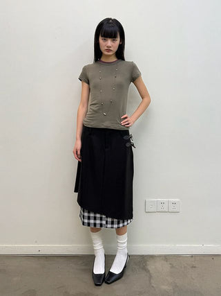 NEVERSEEZ Checkered Patchwork Skirt