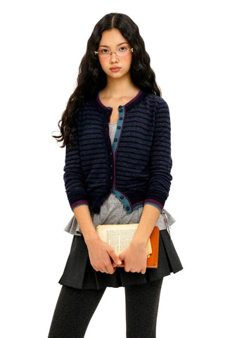 [Moromoro2] Striped Mesh Lace Knit Set