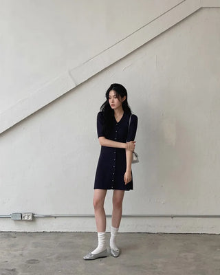 Special Rib Button Knit Dress