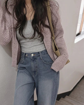 (short/basic/long) Two-button wide denim pants