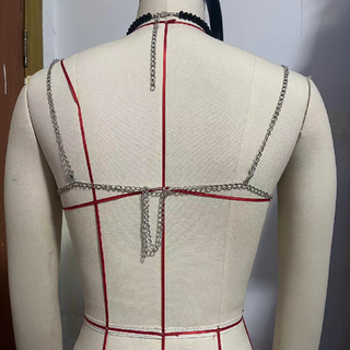 Black beaded metal chain halter backless top