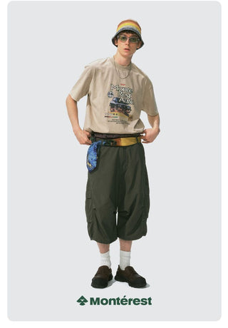 [Monterest] Washed Cotton Cropped Cargo Shorts