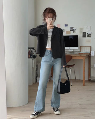 Semi-bootcut denim pants