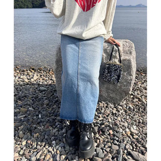 Long denim skirt