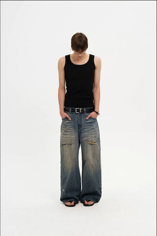 [MASONPRINCE] Distressed Wide Leg Jeans