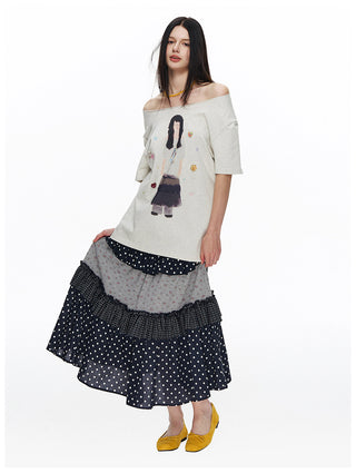 [NECY] Floral Dot Patchwork Cake Skirt (2ver)