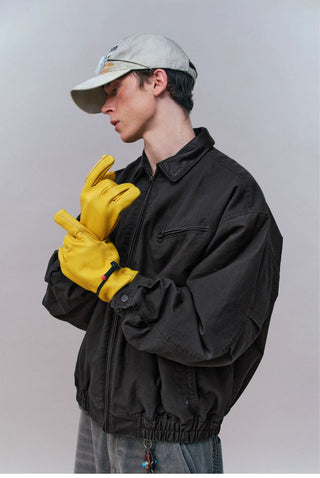 [Monterest] Washed Cotton Work Jacket with Leather Collar