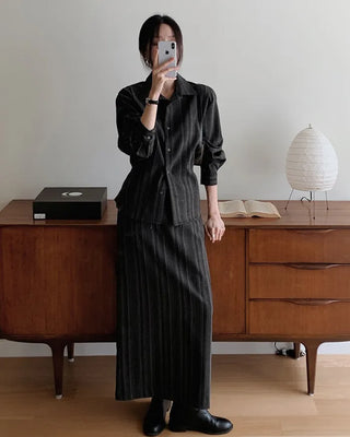 (set) Striped shirt & skirt set