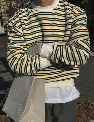 Lovely Double-Fleece Striped Sweatshirt (4 colors)