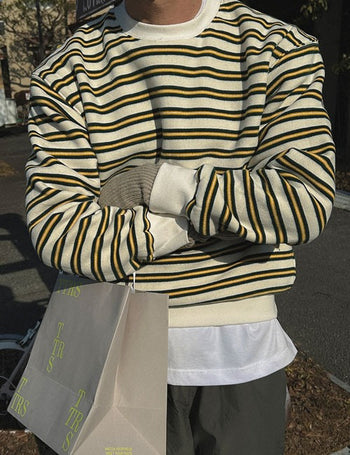 Lovely Double-Fleece Striped Sweatshirt (4 colors)