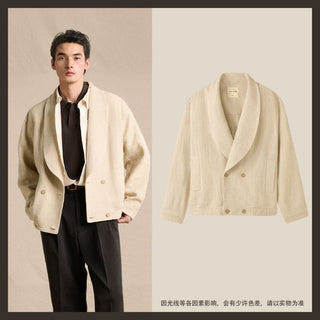 [CULTUM] Cotton Linen Blend Shawl Collar Jacket
