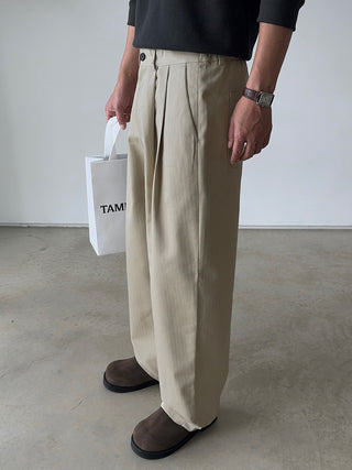 Getty Herringbone Double-Pleat Half-Band Pants